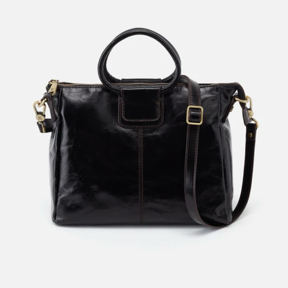 HOBO Black Leather Satchel in Polished Leather